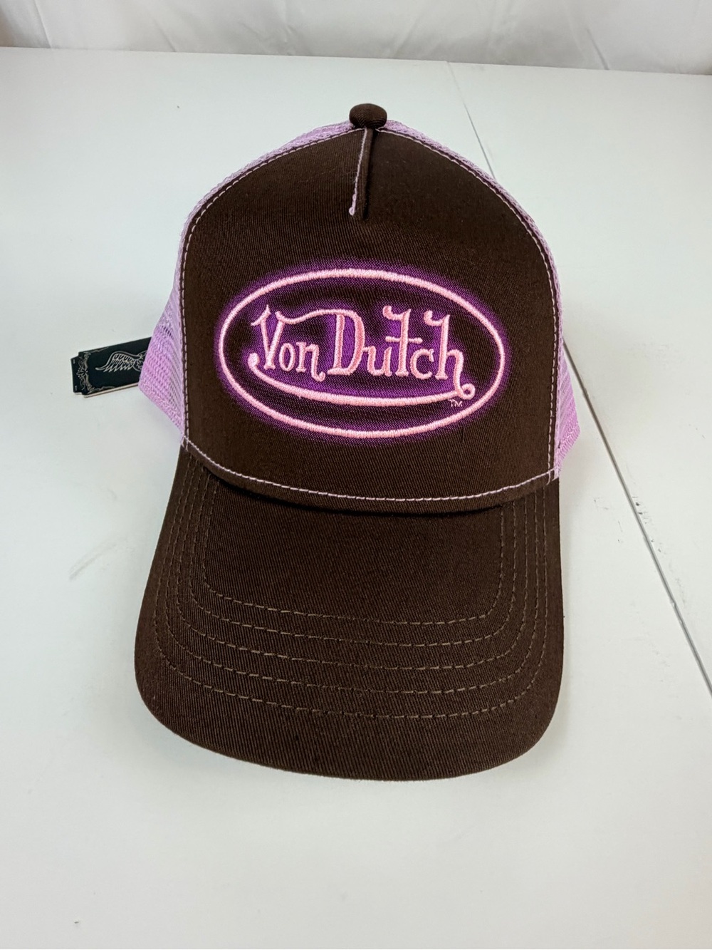 Von Dutch AIR BRUSH Rustic Brown / Pink Trucker SnapBack NWT Y2K